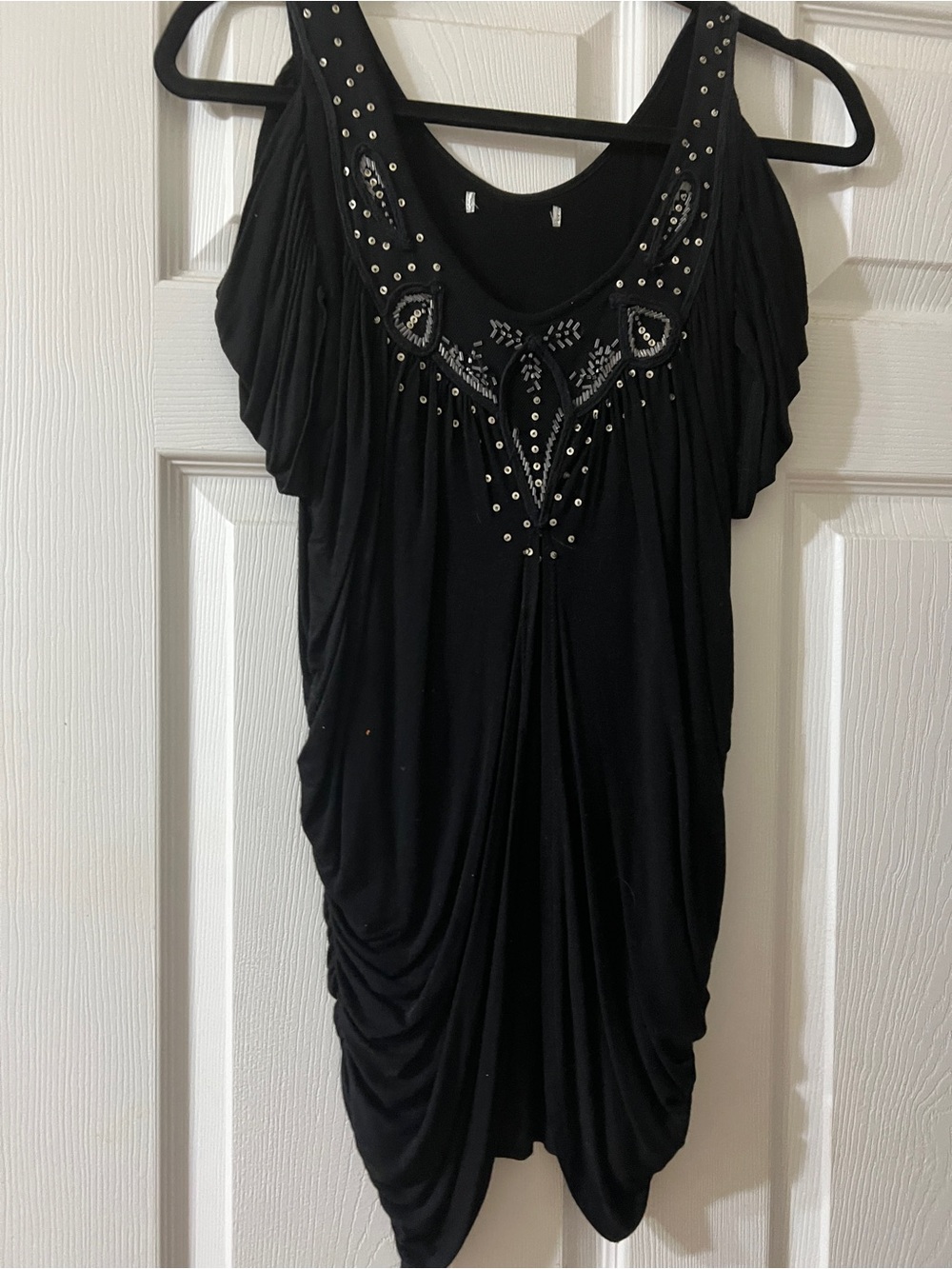 Black Studded Embellished Cold-Shoulder Tunic